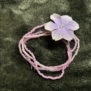 Lavender Beaded Flower Bracelet or hair tie